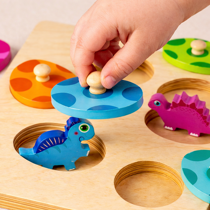 Wooden dino eggs discovery matching puzzle for toddlers — CC's Sensory Play Australia