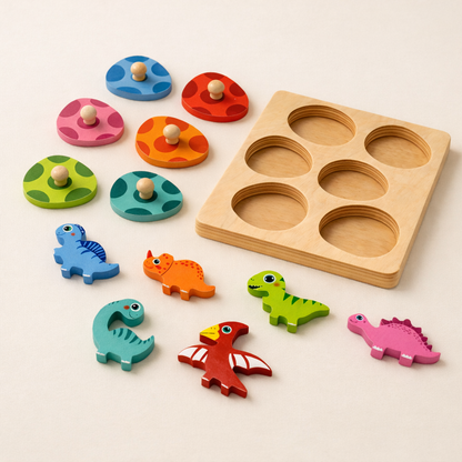 Wooden dino eggs discovery matching puzzle for toddlers — CC's Sensory Play Australia