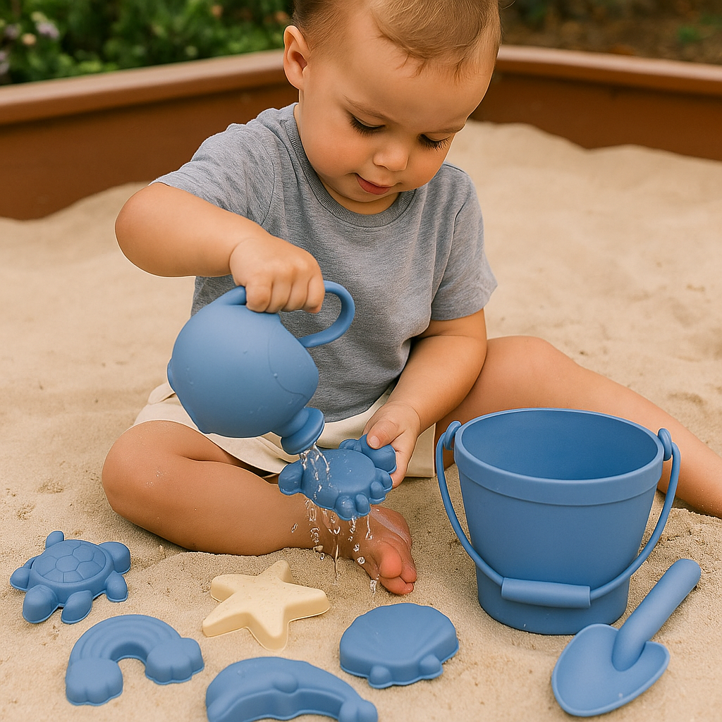 Silicone beach bucket set for kids sand and water play — CC's Sensory Play Australia