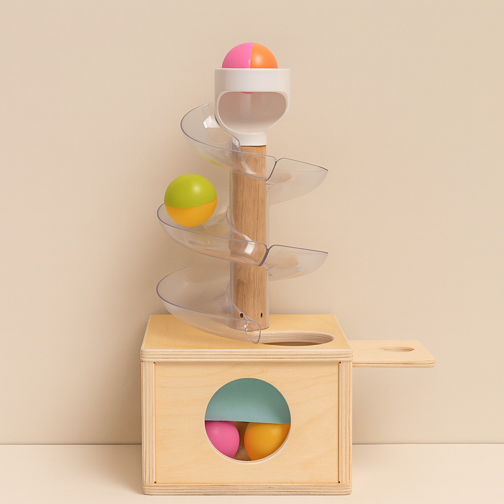 Wooden Montessori slide and discover ball run toy for toddlers — CC's Sensory Play Australia