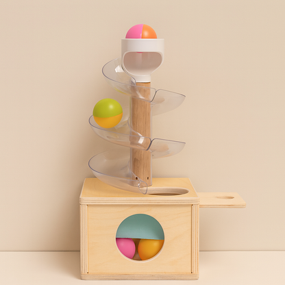 Wooden Montessori slide and discover ball run toy for toddlers — CC's Sensory Play Australia