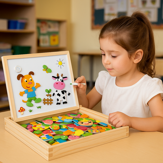 Wooden Magnetic Drawing & Puzzle Learning Board