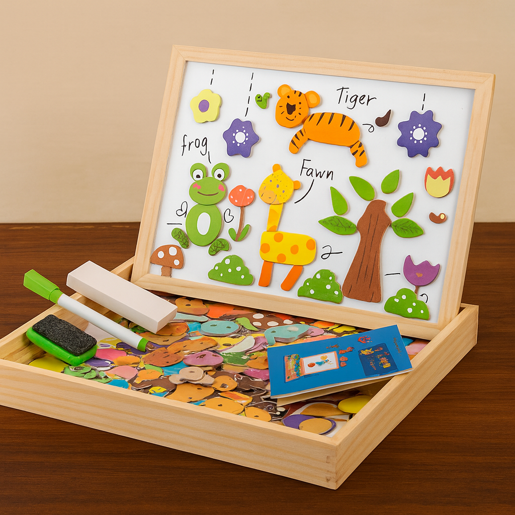Wooden magnetic drawing and puzzle learning board for kids — CC's Sensory Play Australia