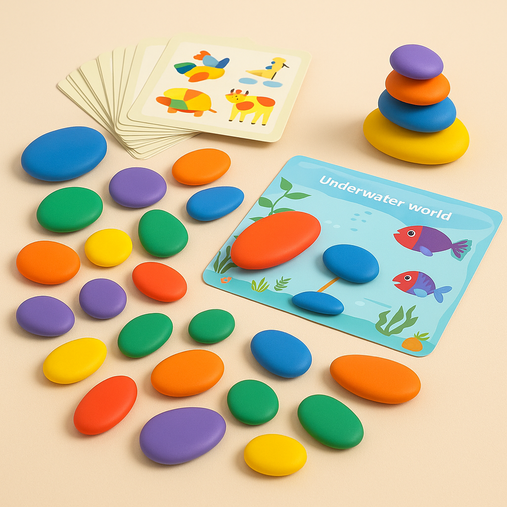 Montessori rainbow pebbles counting and sorting learning set — CC's Sensory Play Australia