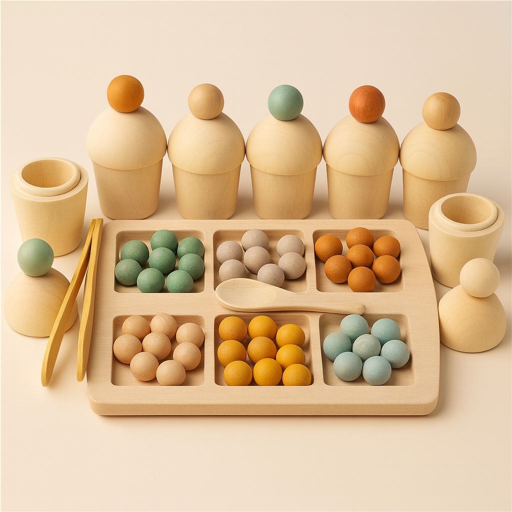 Montessori wooden counting and sorting play set for toddlers — CC's Sensory Play Australia
