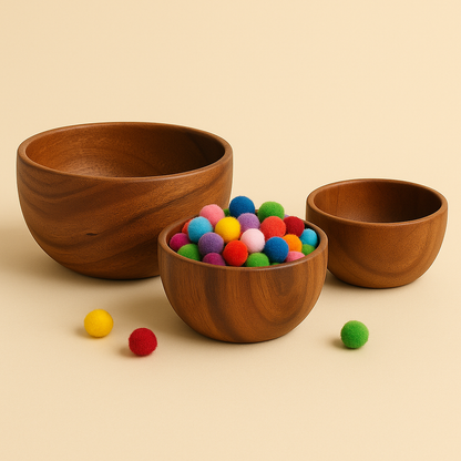 Montessori wooden sorting bowls for sensory play — CC's Sensory Play Australia