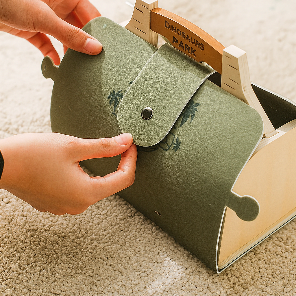 Wooden Montessori dinosaur playset for toddlers — CC's Sensory Play Australia