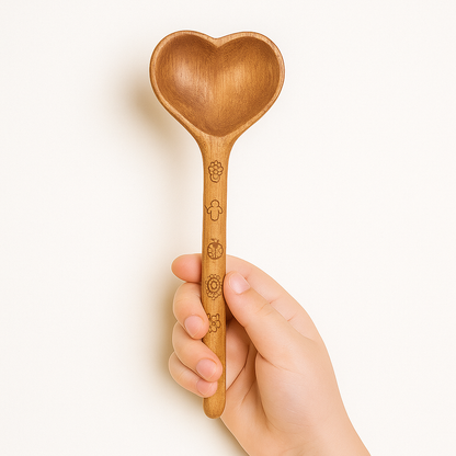 Wooden heart spoon for toddler sensory and pretend play — CC's Sensory Play Australia