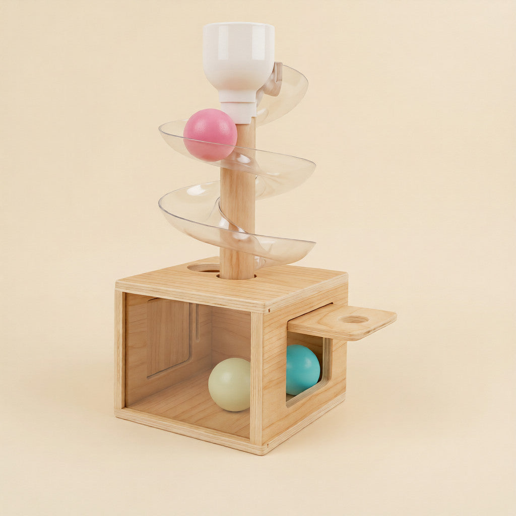 Wooden Montessori slide and discover ball run toy for toddlers — CC's Sensory Play Australia