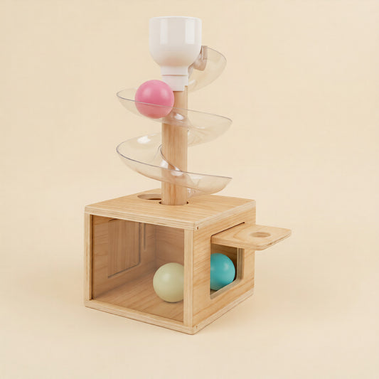 Wooden Montessori slide and discover ball run toy for toddlers — CC's Sensory Play Australia