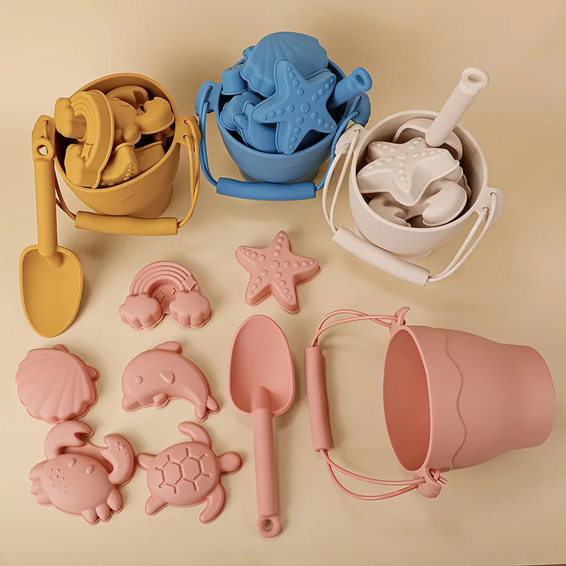 Silicone beach bucket set for kids sand and water play — CC's Sensory Play Australia