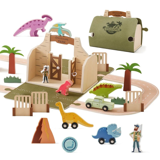 Wooden Montessori Dinosaur Playset
