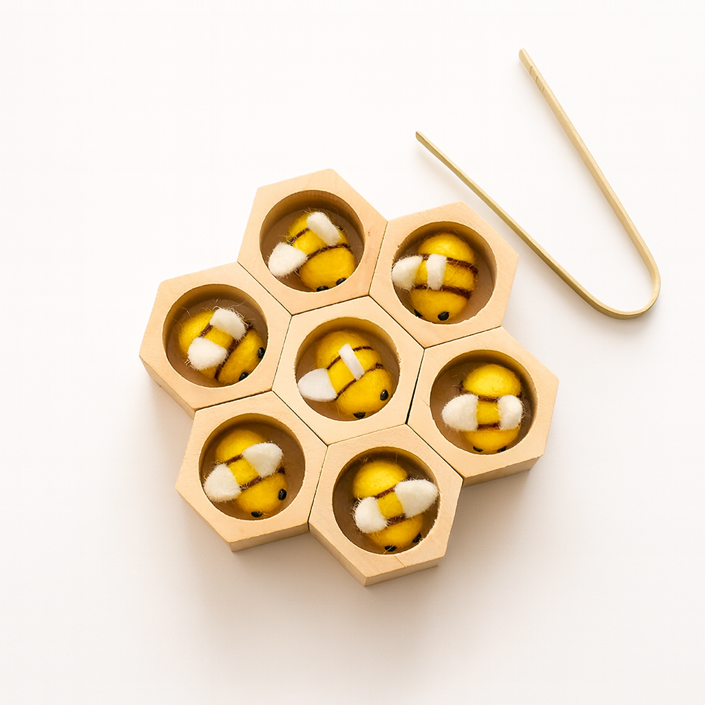Montessori wooden bee sorting counting game for toddlers — CC's Sensory Play Australia