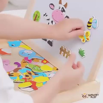 Wooden Magnetic Drawing & Puzzle Learning Board